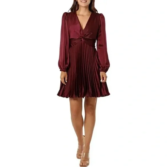 Adelyn Rae Dresses Adelyn Rae Wine Pleated Tie Front Long